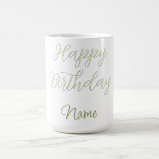 Happy birthday green pastel grey name date modern coffee mug