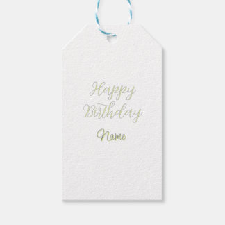 Happy birthday green pastel grey name date modern gift tags