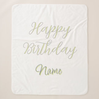 Happy birthday green pastel grey name date modern sherpa blanket