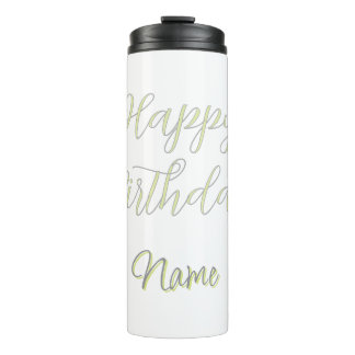 Happy birthday green pastel grey name date modern thermal tumbler