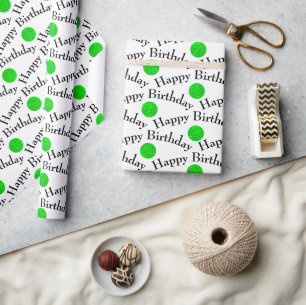 Happy Birthday Green Pickleballs On White Wrapping Paper