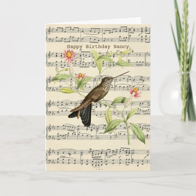 happy birthday greeting card hummingbird vintage (Front)