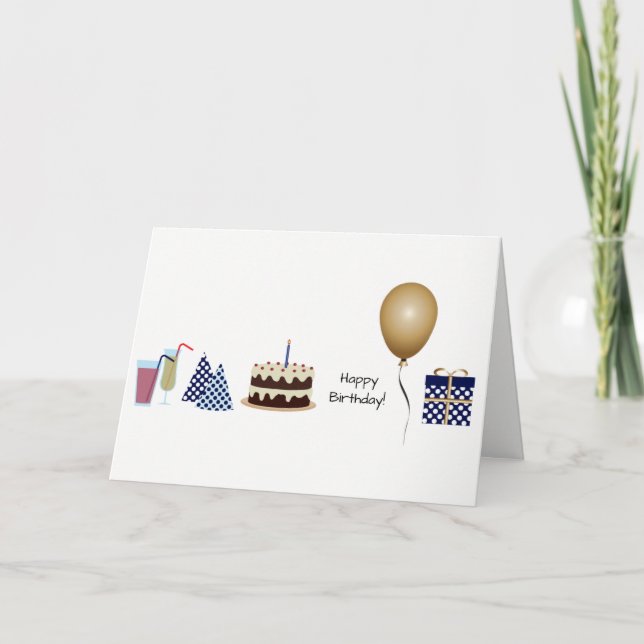 Happy Birthday Greeting Card - in navy blue (Front)