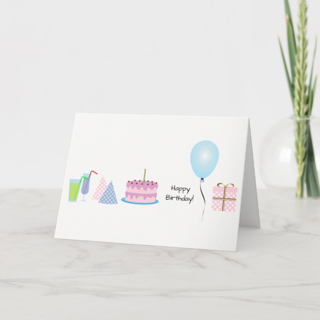 Happy Birthday Greeting Card - in pink and blue (Front)
