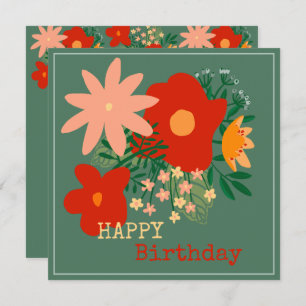 HAPPY Birthday greeting card original flowe turquo