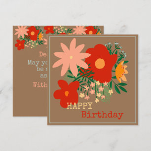 HAPPY Birthday greeting card original flower beige