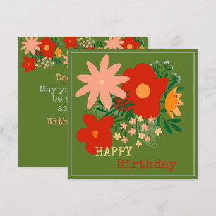 HAPPY Birthday greeting card original flower green