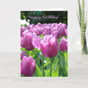 Happy Birthday Greeting Card Purple Tulips