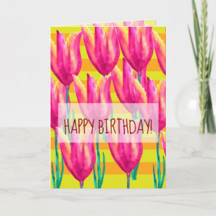 Happy Birthday Greeting Card, Tulips and Lines Card