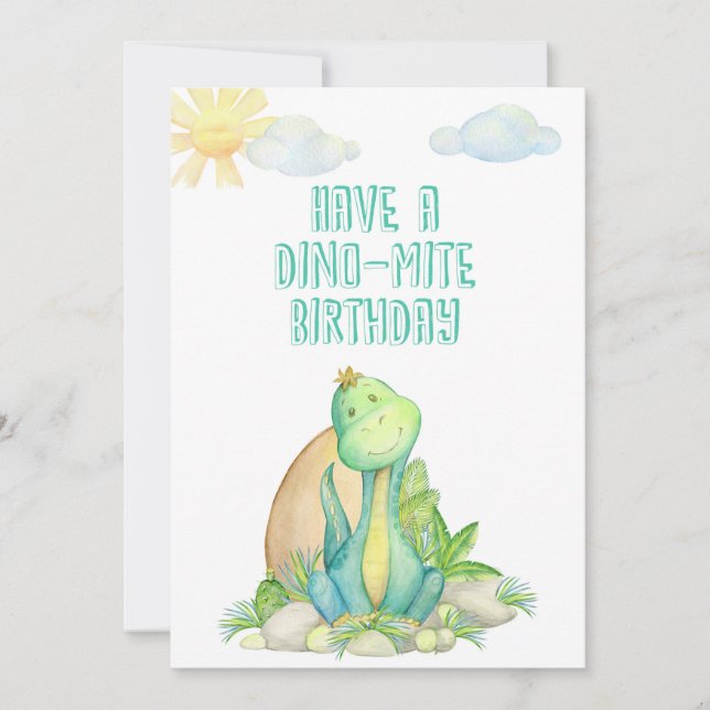 Happy Birthday Greeting Card with Dino for Kids (Front)