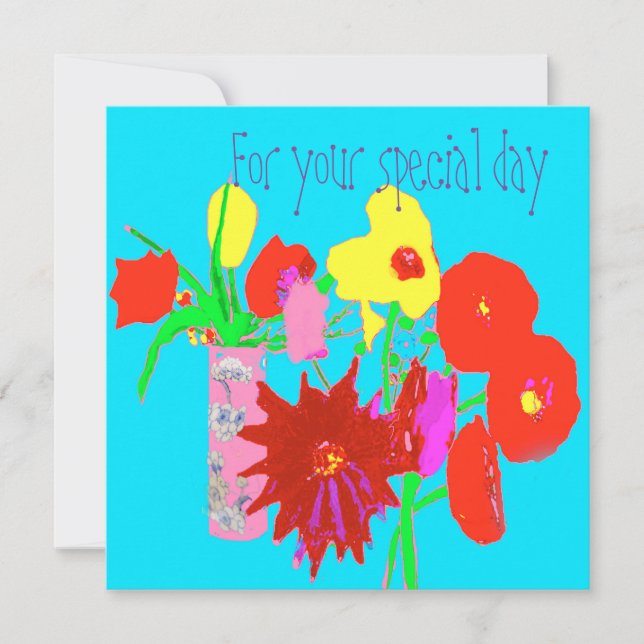 Happy Birthday Greeting Card with Happy Flowers (Front)
