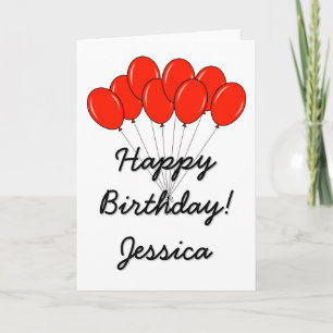 Happy Birthday greeting card with red balloons