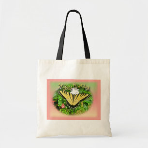 Happy Birthday Greeting Tiger Swallowtail Butterfl Tote Bag
