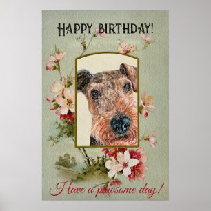Happy Birthday Greetings Airedale terrier Poster