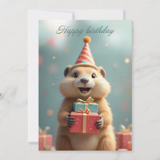 Happy birthday greetings from a cute marmot holiday card