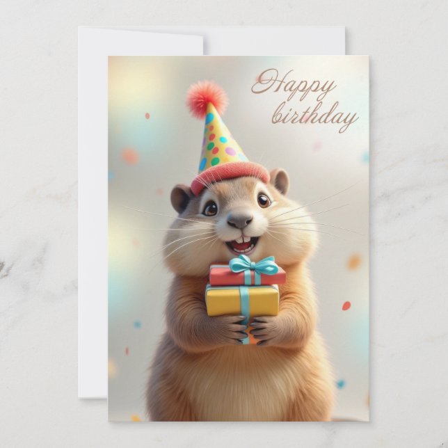 Happy birthday greetings from a cute marmot holiday card (Front)