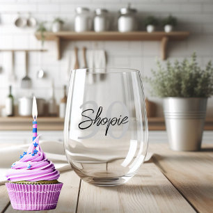 Happy Birthday Grey And Black Personalised  Stemless Wine Glass