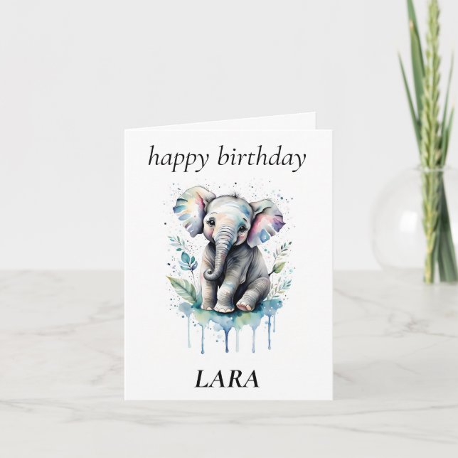 Happy birthday, grey and pink, personalise a small card (Front)