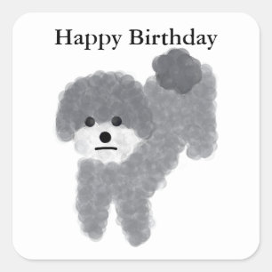 Happy Birthday Grey Poodle #2 Stickers