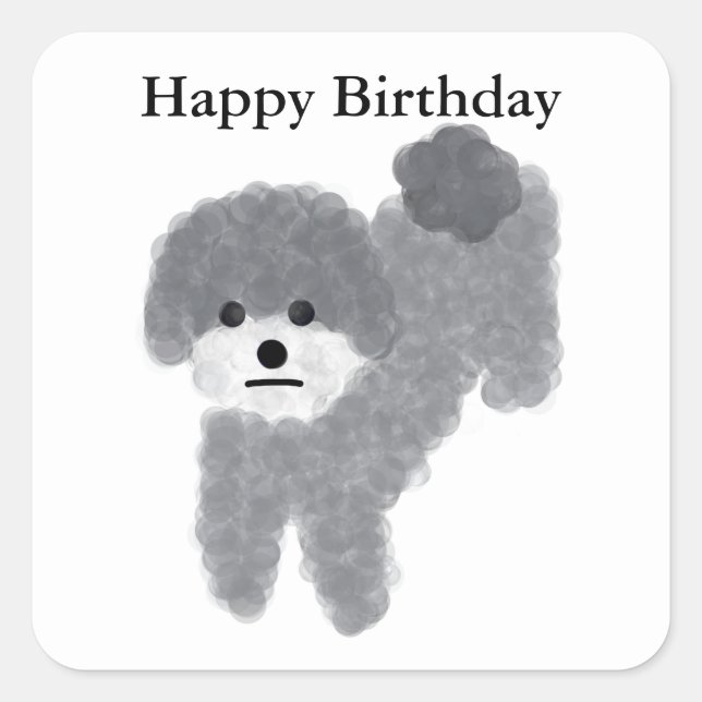 Happy Birthday Grey Poodle #2 Stickers (Front)