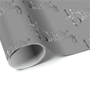 "Happy Birthday" Grey Silvery Gradient Wrapping Paper
