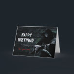 Happy Birthday Grim Reaper See You Soon Card<br><div class="desc">Dark humoured birthday card featuring the Grim Reaper standing in the cold mossy depths of hell. A funny card with the Grim Reaper saying,  “See you soon” for another year has just slipped by.</div>