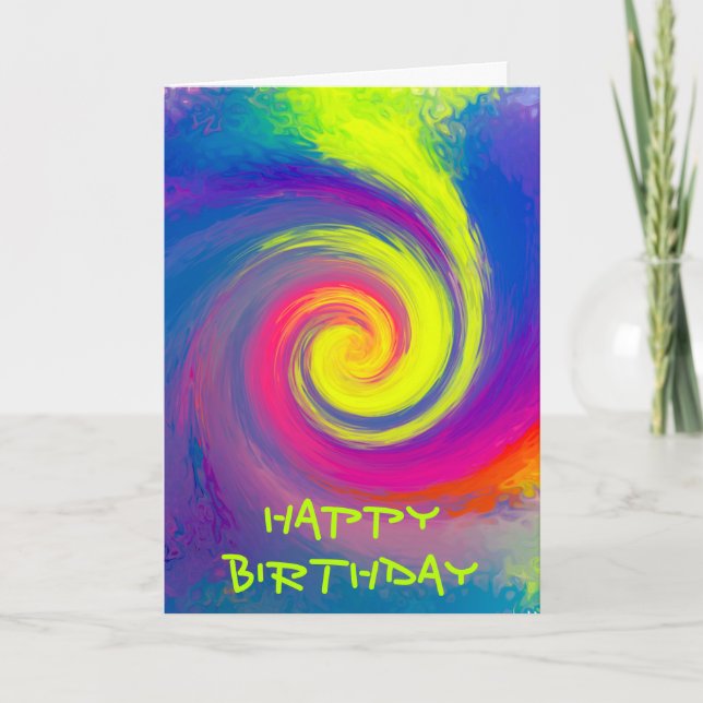 Happy Birthday - Groovy Abstract Spiral Swirl Card (Front)
