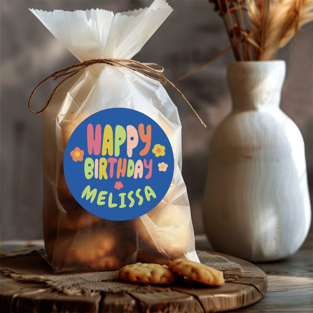 HAPPY BIRTHDAY Groovy Daisies COLORFUL CUSTOM  Classic Round Sticker (HAPPY BIRTHDAY Groovy Daisies COLORFUL CUSTOM Classic Round Sticker
)