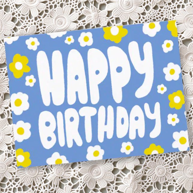 HAPPY BIRTHDAY Groovy Daisies CUSTOM Bday Postcard (Groovy daisy bubble letters happy birthday postcard)