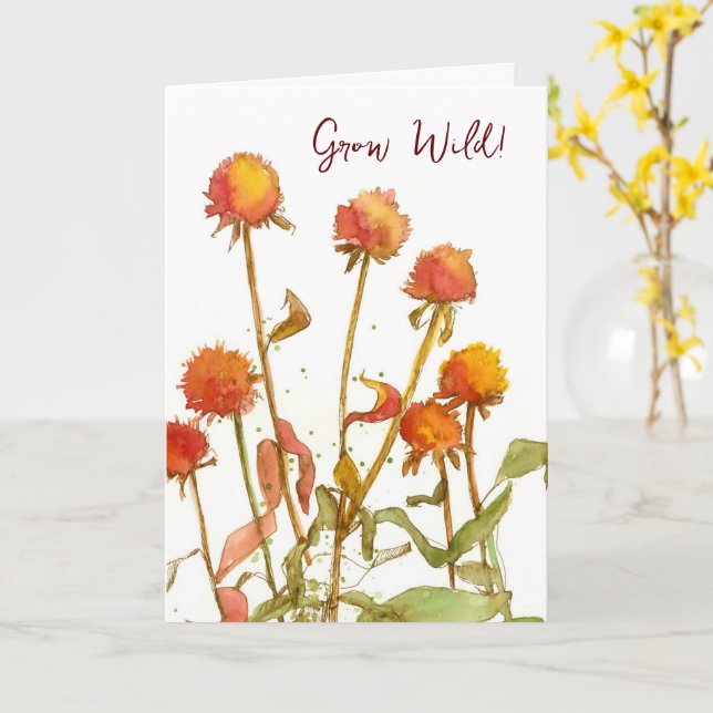 Happy Birthday Grow Wild Plants Orange Wildflowers Card (Yellow Flower)