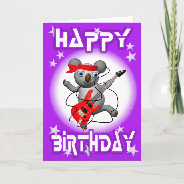 Happy Birthday Guitar Koala by Valxart Card (Front)
