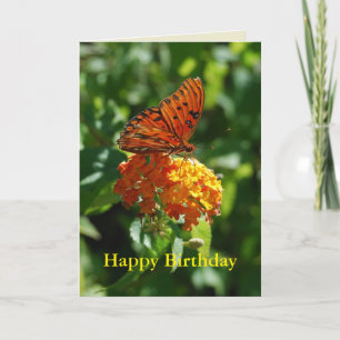 Happy Birthday Gulf Fritillary Butterfly, Lantana Card