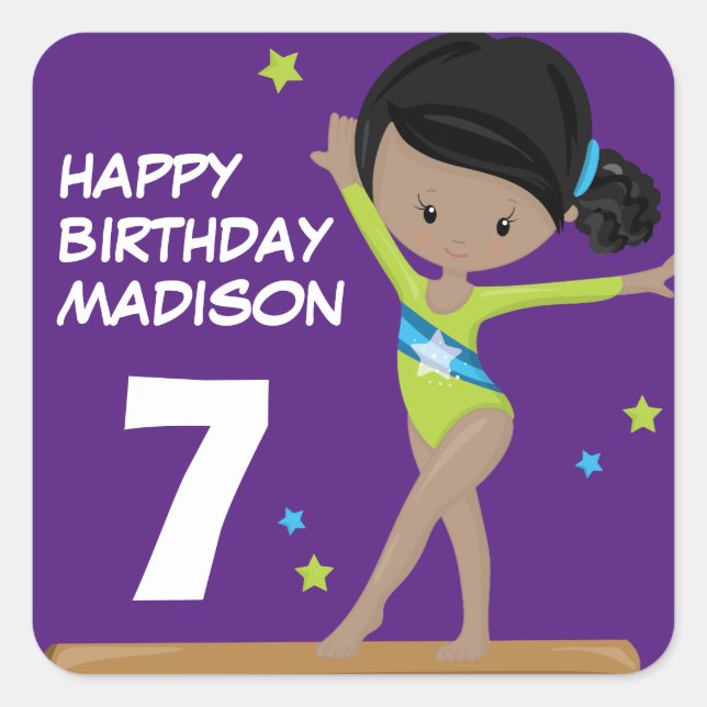 Happy Birthday Gymnast Square Sticker (Front)