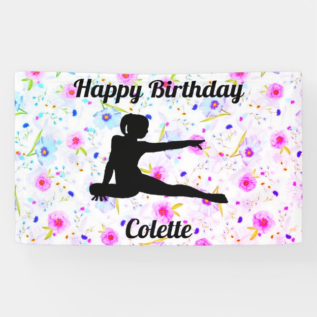 Happy Birthday Gymnastics Custom Floral Banner (Horizontal)
