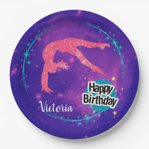 Happy Birthday Gymnastics Galaxy Tumbling Paper Plate