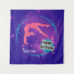 Happy Birthday Gymnastics Galaxy Tumbling Tapestry