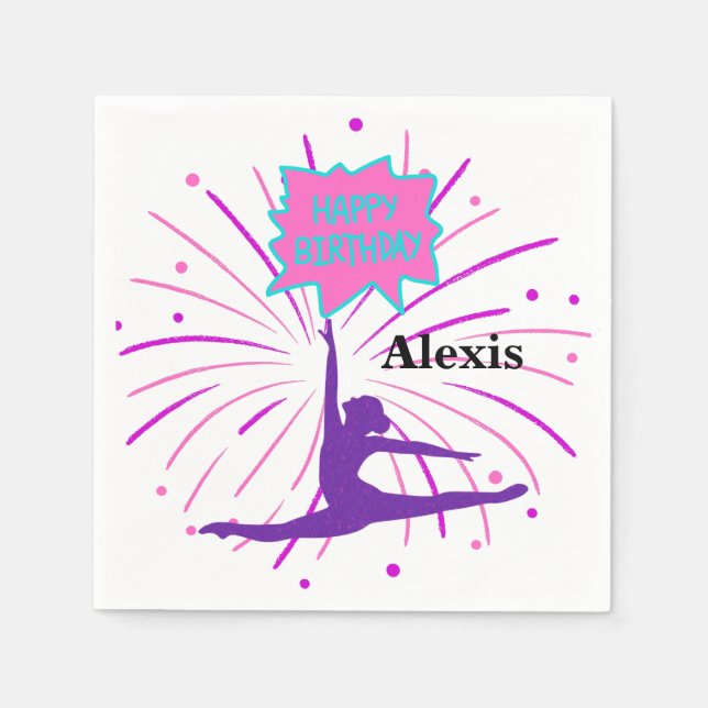 Happy Birthday Gymnastics Personalised  Napkin (Front)