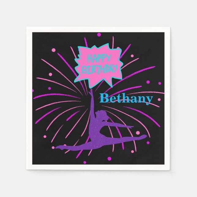 Happy Birthday Gymnastics Personalised  Napkin (Front)