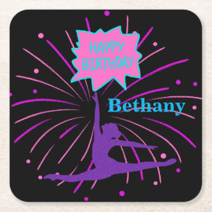 Happy Birthday Gymnastics Personalised  Square Paper Coaster
