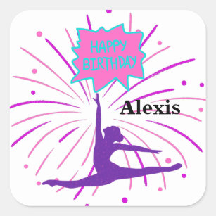 Happy Birthday Gymnastics Personalised  Square Sticker
