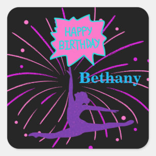 Happy Birthday Gymnastics Personalised  Square Sticker