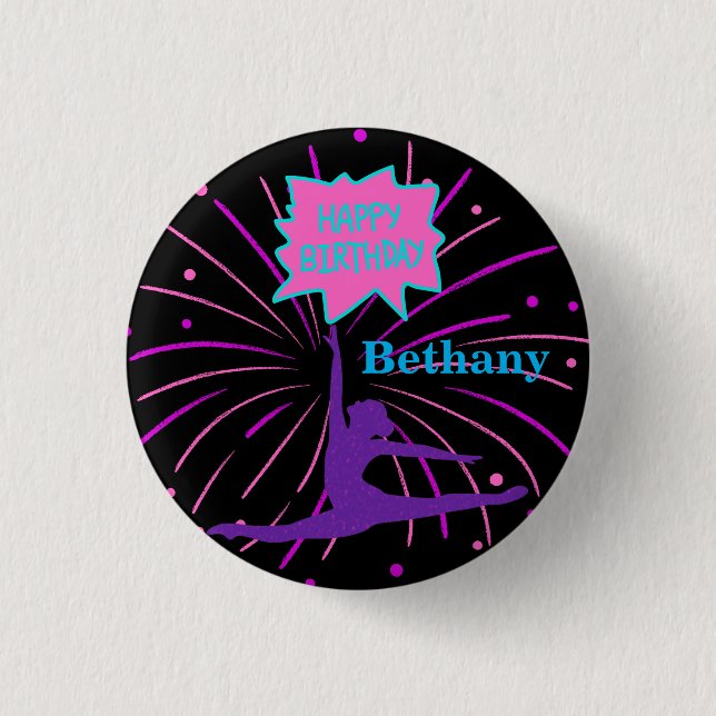 Happy Birthday Gymnastics Personalized 3 Cm Round Badge (Front)