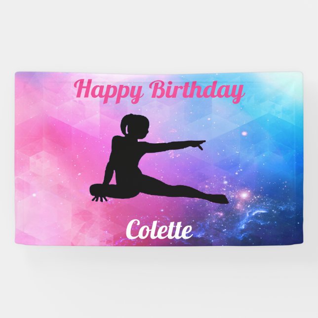 Happy Birthday Gymnastics Pink & Blue Banner (Horizontal)