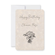 Happy Birthday Hand Drawn  Blush Rose Bouquet Card