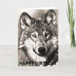Happy Birthday Hand Drawn Wolf Card