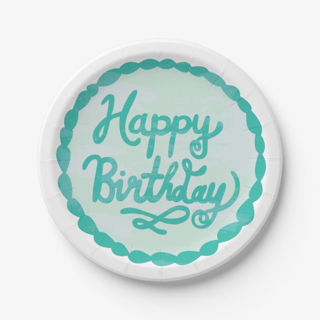 Happy Birthday Hand Lettered Icing  Paper Plate (Front)