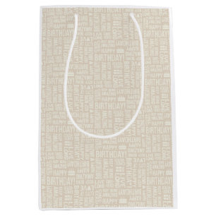 Happy Birthday Hand Typography in Beige Tonal Medium Gift Bag