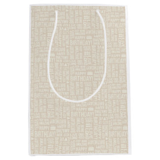 Happy Birthday Hand Typography in Beige Tonal Medium Gift Bag