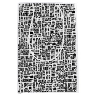 Happy Birthday Hand Typography in Black on White Medium Gift Bag