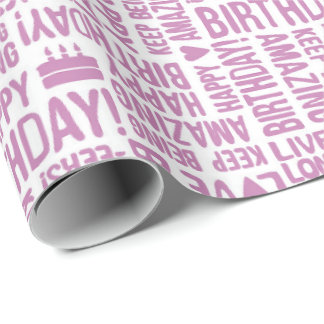 Happy Birthday Hand Typography in Pink On White Wrapping Paper